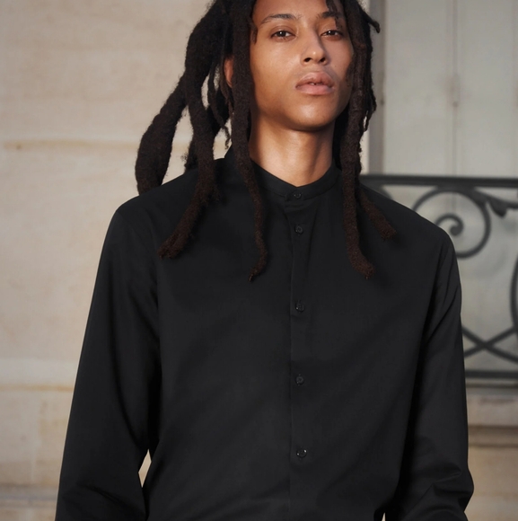 The Kooples Mao-neck Fitted Buttondown Shirt in Black Poplin Cotton - Picture 8 of 8